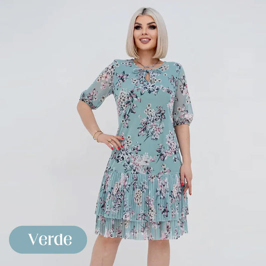 Rochie lungă elegantă cu mânecă scurtă plisată pentru femei - spiiyle