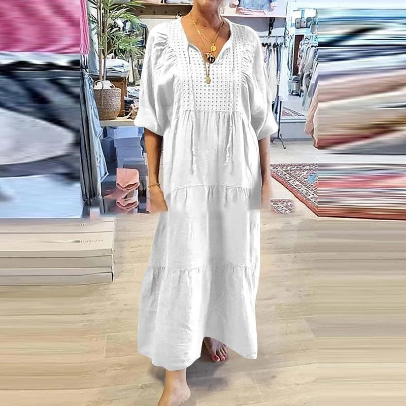 Rochie stratificată cu decolteu în V de culoare solidă - spiiyle