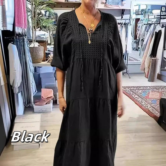 Rochie stratificată cu decolteu în V de culoare solidă - spiiyle