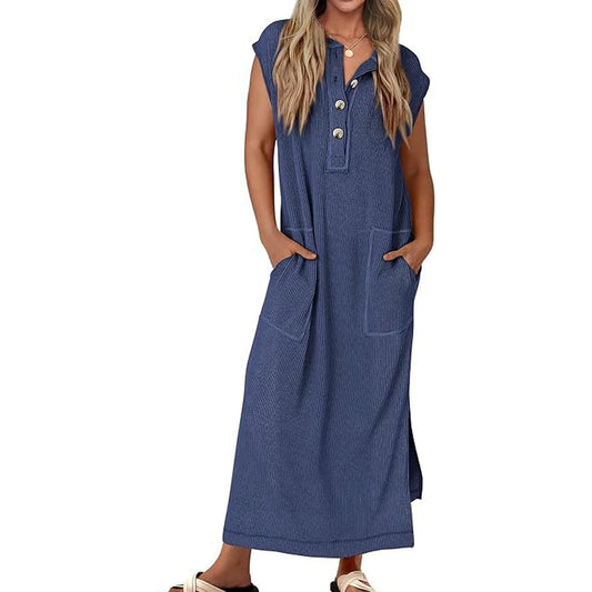 【X-2XL】?Damska sukienka maxi z prążkowanej dzianiny - spiiyle