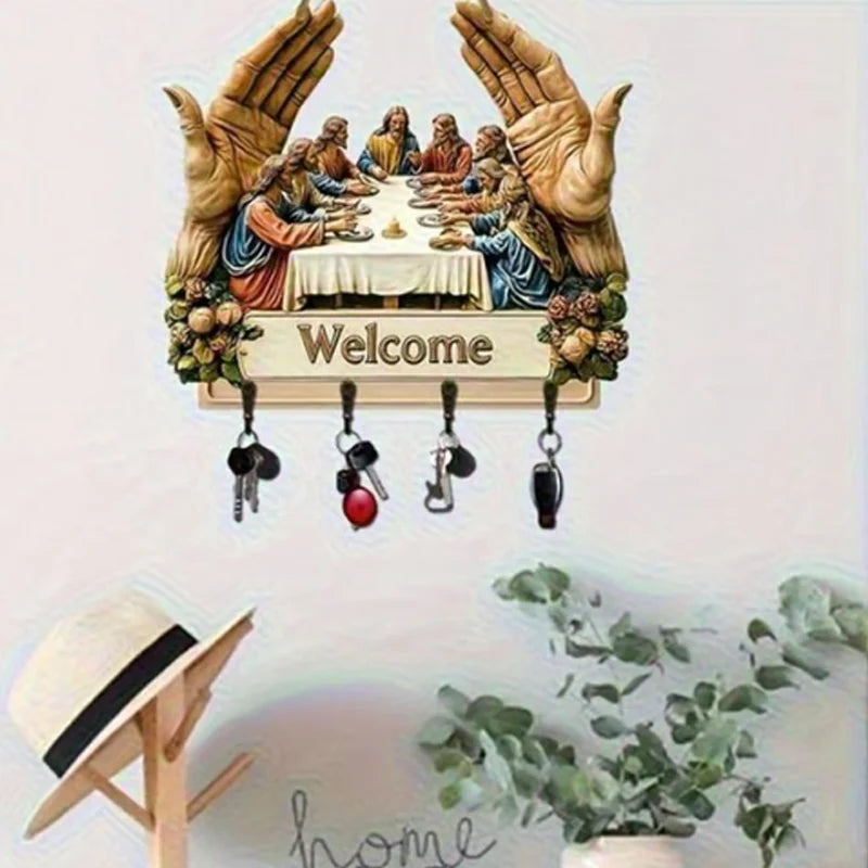 Stenski dekorativni leseni obešalnik za ključe