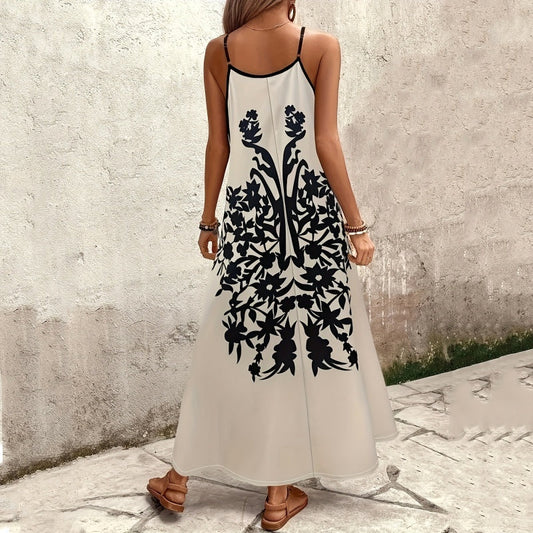 Długa, zwiewna sukienka maxi na cienkich ramiączkach - spiiyle