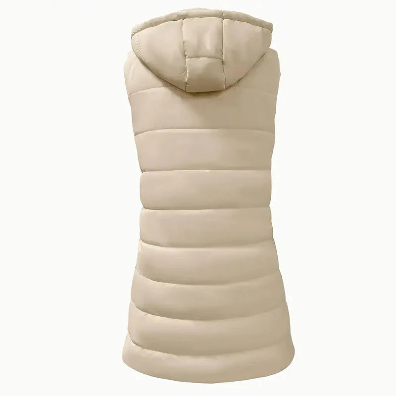 Ženski dolg puhasti brezrokavnik z zadrgo