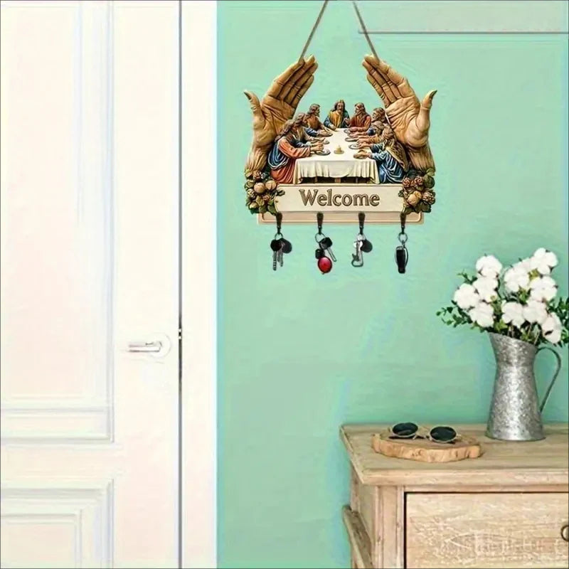 Stenski dekorativni leseni obešalnik za ključe
