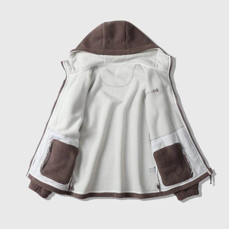 Moška dvostranska topla jakna s kapuco iz umetnega flisa