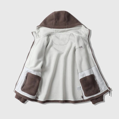 Moška dvostranska topla jakna s kapuco iz umetnega flisa