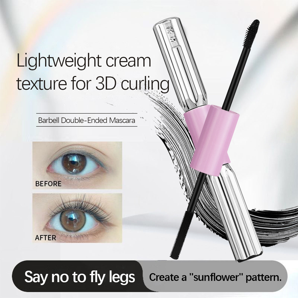 Maskara Barbell z dvema glavama, vodoodporna, podaljševalna, kodrajoča, se ne razmaže