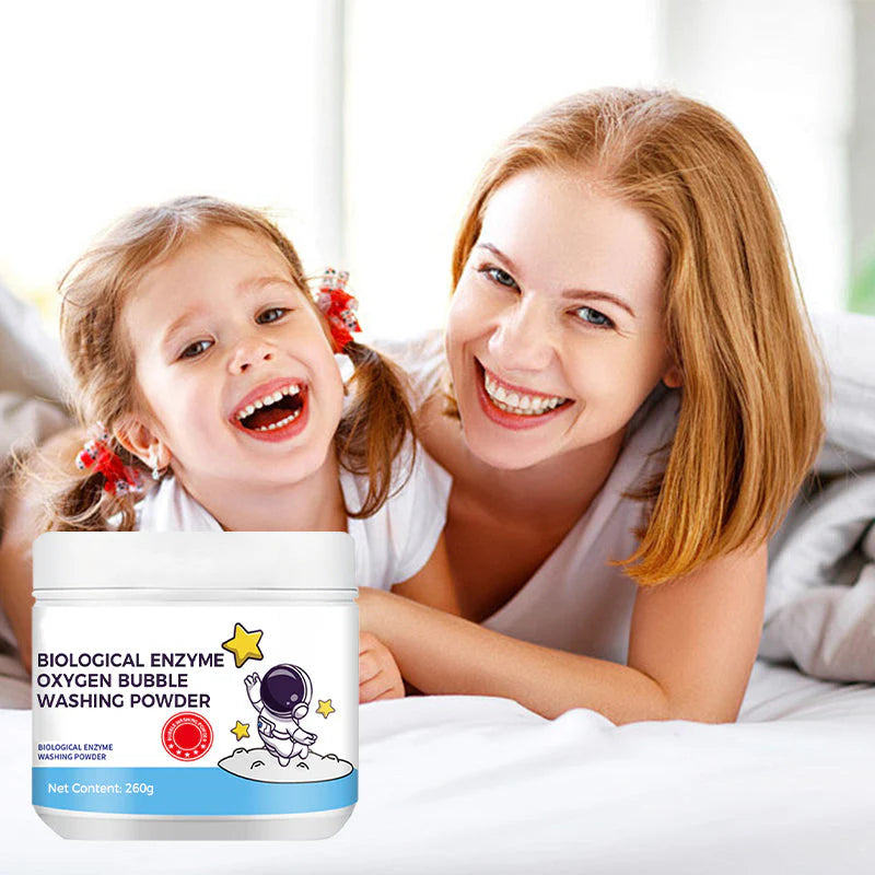 Pralni prašek z biološkimi encimi in kisikovimi mehurčki