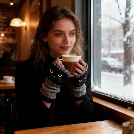 Ръкавици без пръсти с бродерия на котка – топли и елегантни за зимата - spiiyle