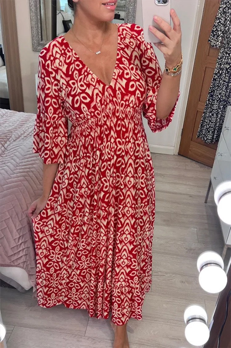 ✨Nowa sukienka casual z dekoltem w serek w kwiaty - spiiyle
