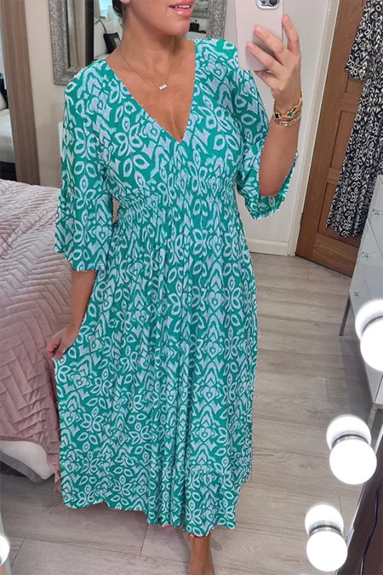✨Nowa sukienka casual z dekoltem w serek w kwiaty - spiiyle