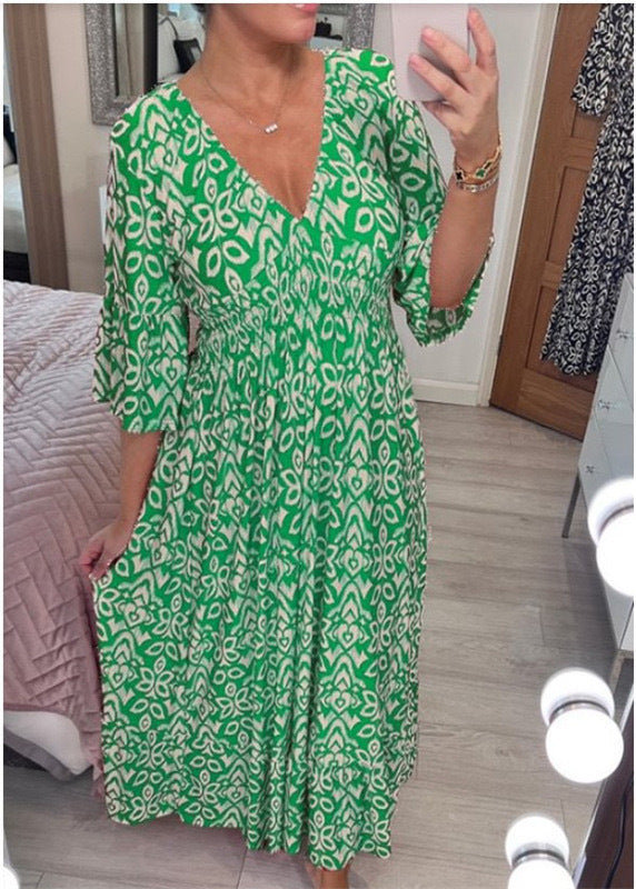 ✨Nowa sukienka casual z dekoltem w serek w kwiaty - spiiyle
