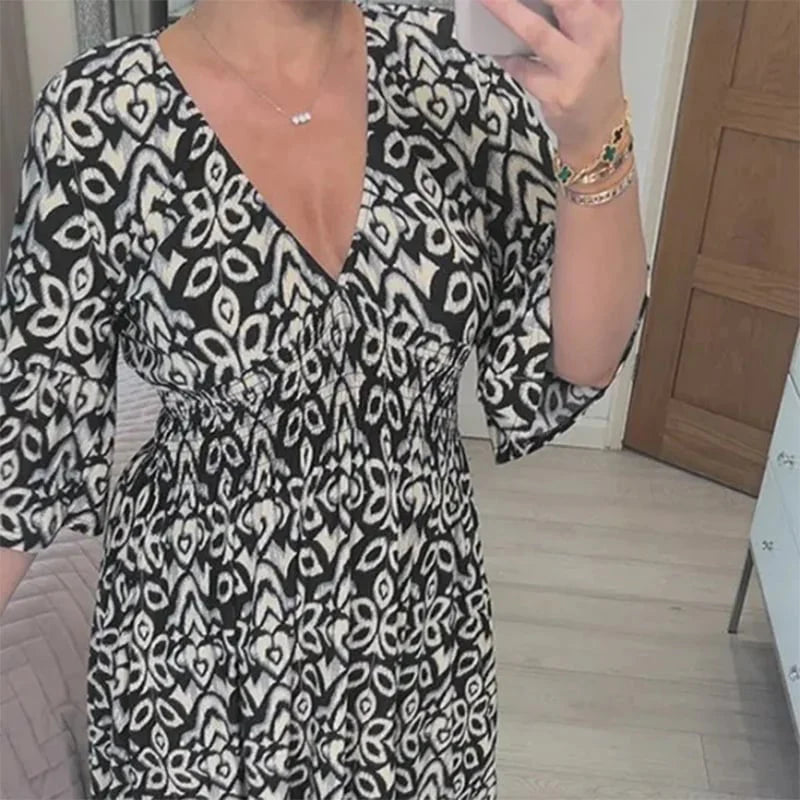 ✨Nowa sukienka casual z dekoltem w serek w kwiaty - spiiyle