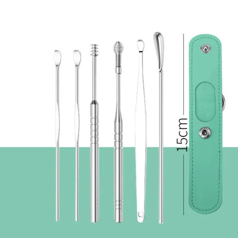 (🔥 Kupite 1 in dobite 1 gratis🔥)Premium 6-in-1 Stainless Steel Ear Cleaning Kit – Safe, Polished, Non-Irritating Earwax Remover Tools with Carry Case