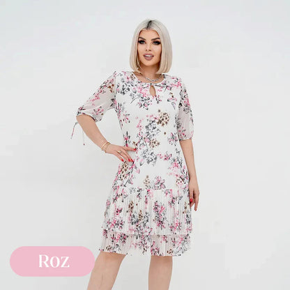 Rochie lungă elegantă cu mânecă scurtă plisată pentru femei - spiiyle