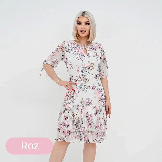 Rochie lungă elegantă cu mânecă scurtă plisată pentru femei - spiiyle