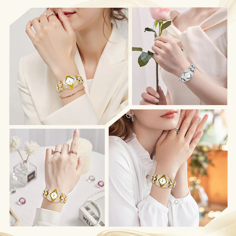 Ženska retro kvarčna ura z bleščečimi okrasnimi kamni⌚