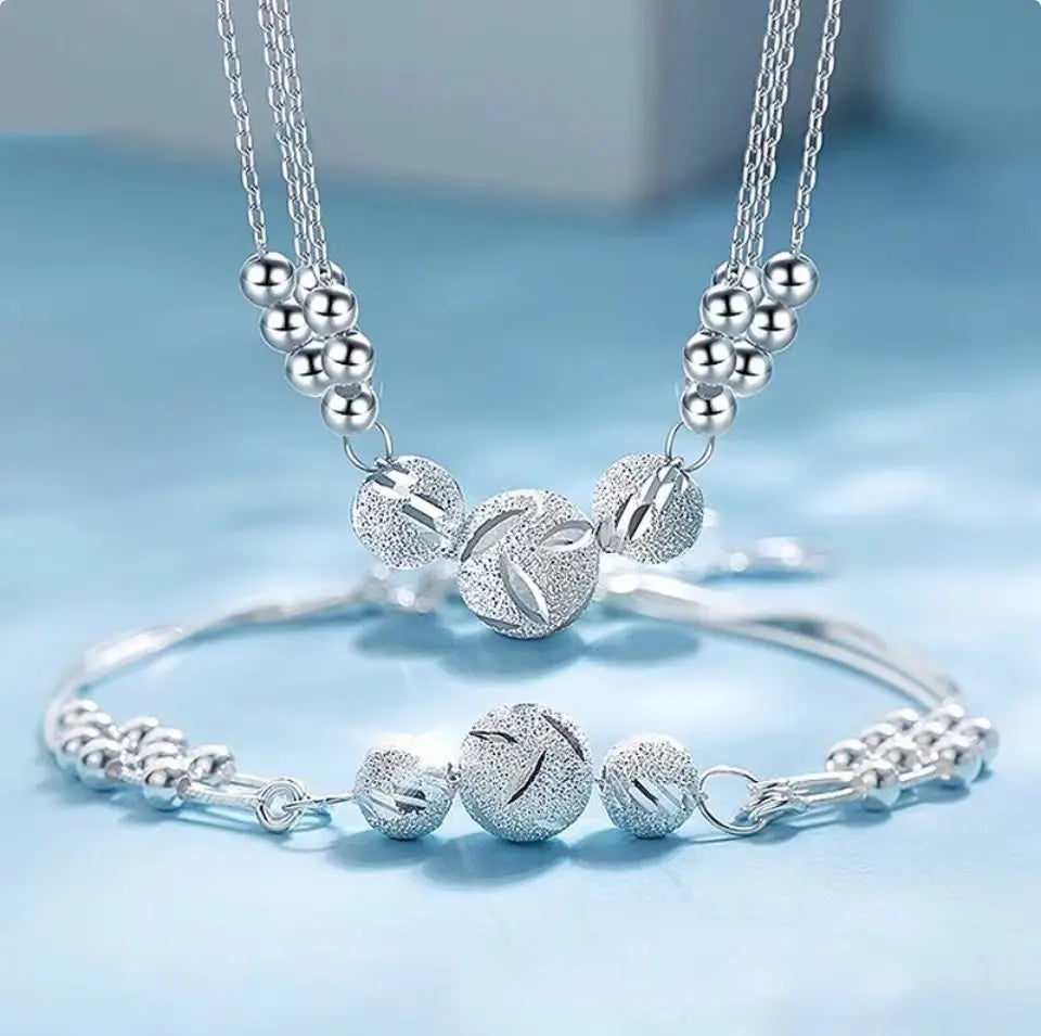 🎁🔥[Ogrlica + zapestnica]✨Komplet nakita z gravirano srebrno ogrlico