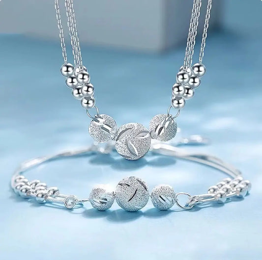 🎁🔥[Ogrlica + zapestnica]✨Komplet nakita z gravirano srebrno ogrlico