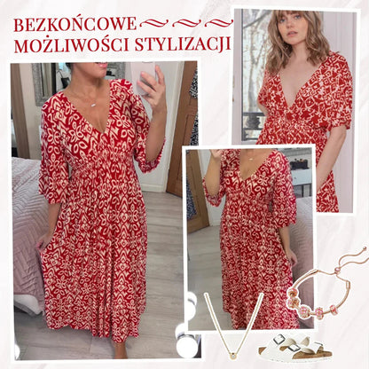 ✨Nowa sukienka casual z dekoltem w serek w kwiaty - spiiyle