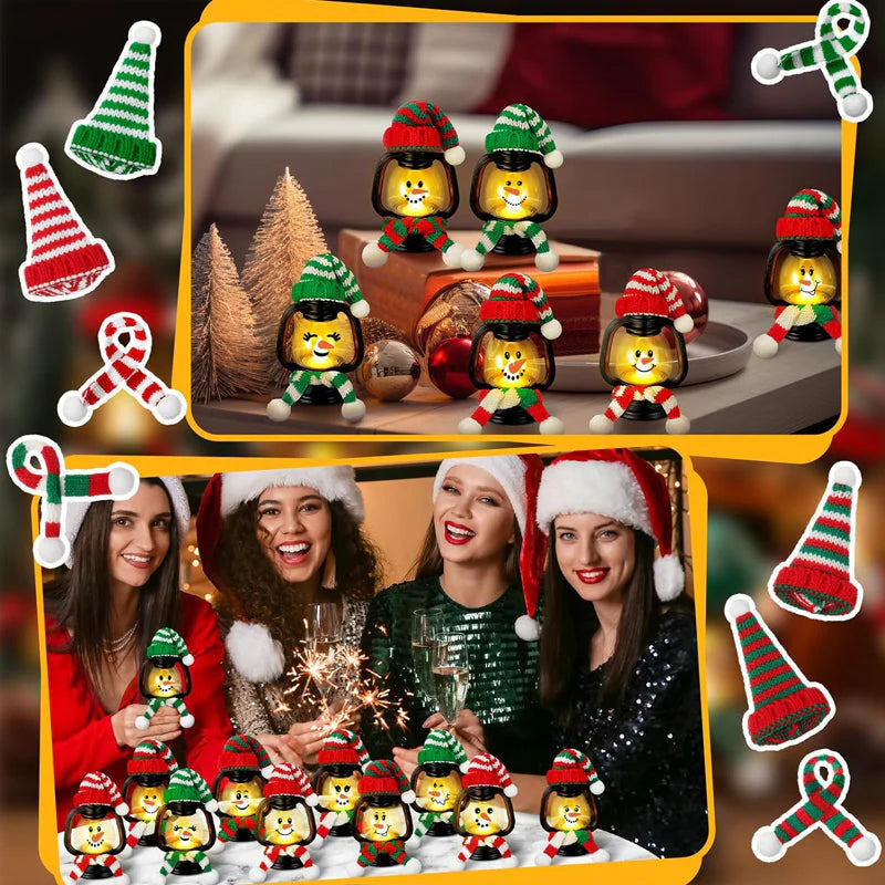 Božična dekoracija Mini snežak svetilka s kapo in šalom