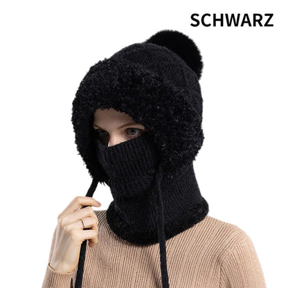 elegantna, debela pletena zimska kapa s toplim pokrivalom za obraz in šalom