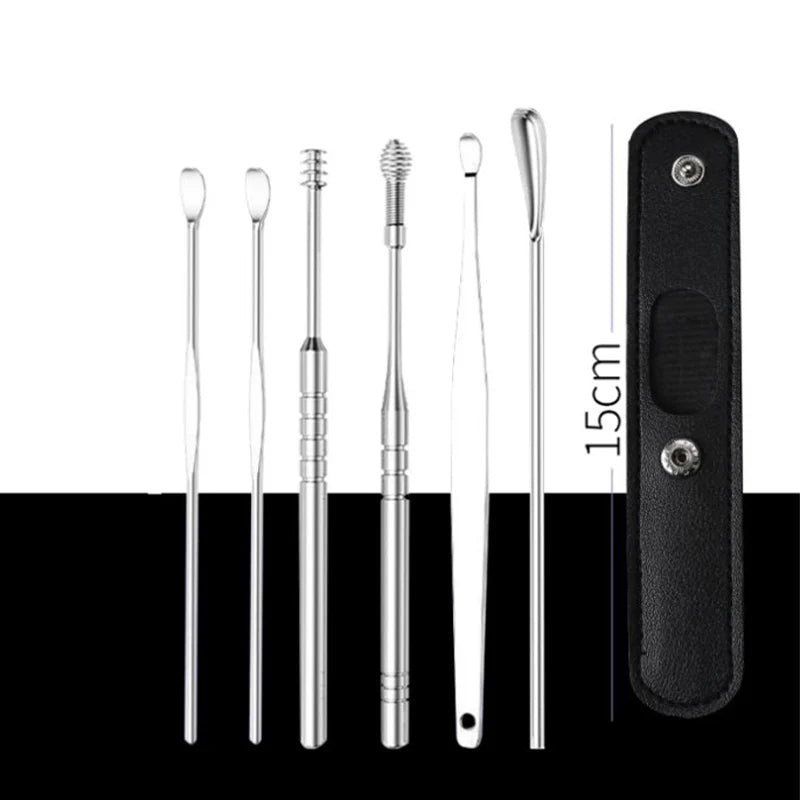 (🔥 Kupite 1 in dobite 1 gratis🔥)Premium 6-in-1 Stainless Steel Ear Cleaning Kit – Safe, Polished, Non-Irritating Earwax Remover Tools with Carry Case