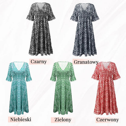 ✨Nowa sukienka casual z dekoltem w serek w kwiaty - spiiyle