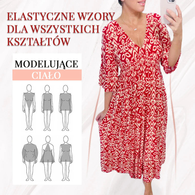✨Nowa sukienka casual z dekoltem w serek w kwiaty - spiiyle