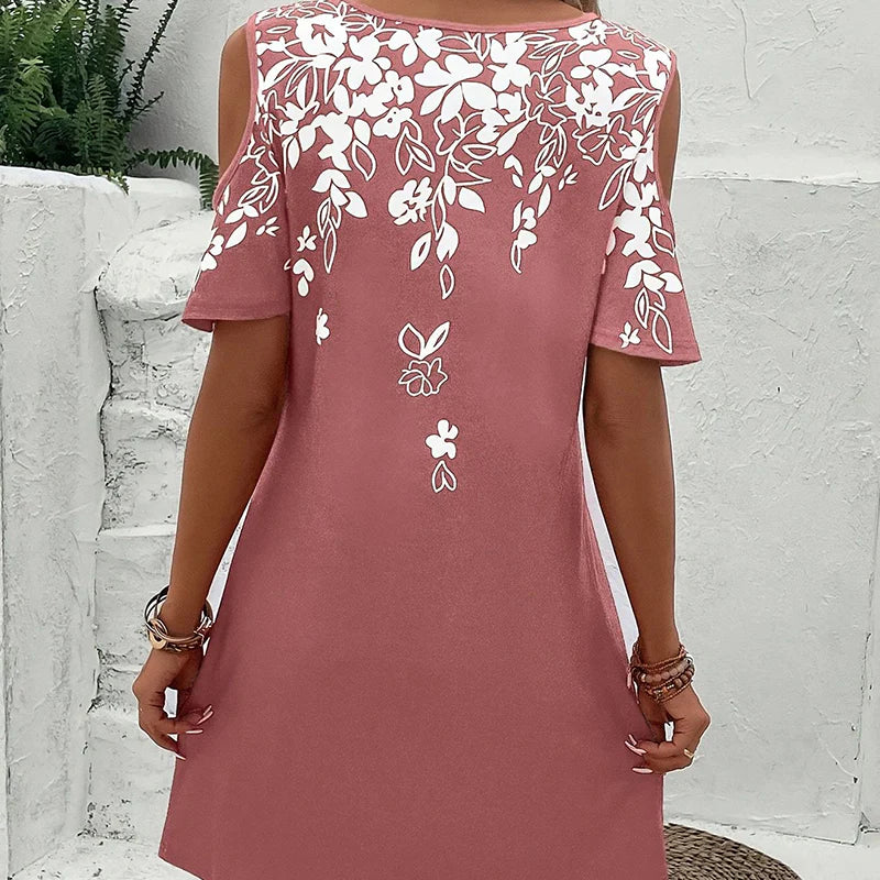 【S-2XL】Midi obleka s cvetličnim potiskom in izrezanimi rokavi - spiiyle