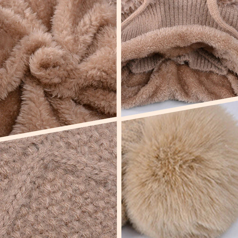 elegantna, debela pletena zimska kapa s toplim pokrivalom za obraz in šalom