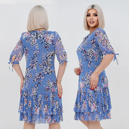 Rochie lungă elegantă cu mânecă scurtă plisată pentru femei - spiiyle