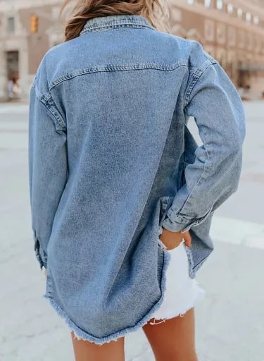 Ženska casual jeans jakna z gumbi - spiiyle