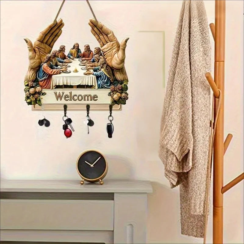 Stenski dekorativni leseni obešalnik za ključe