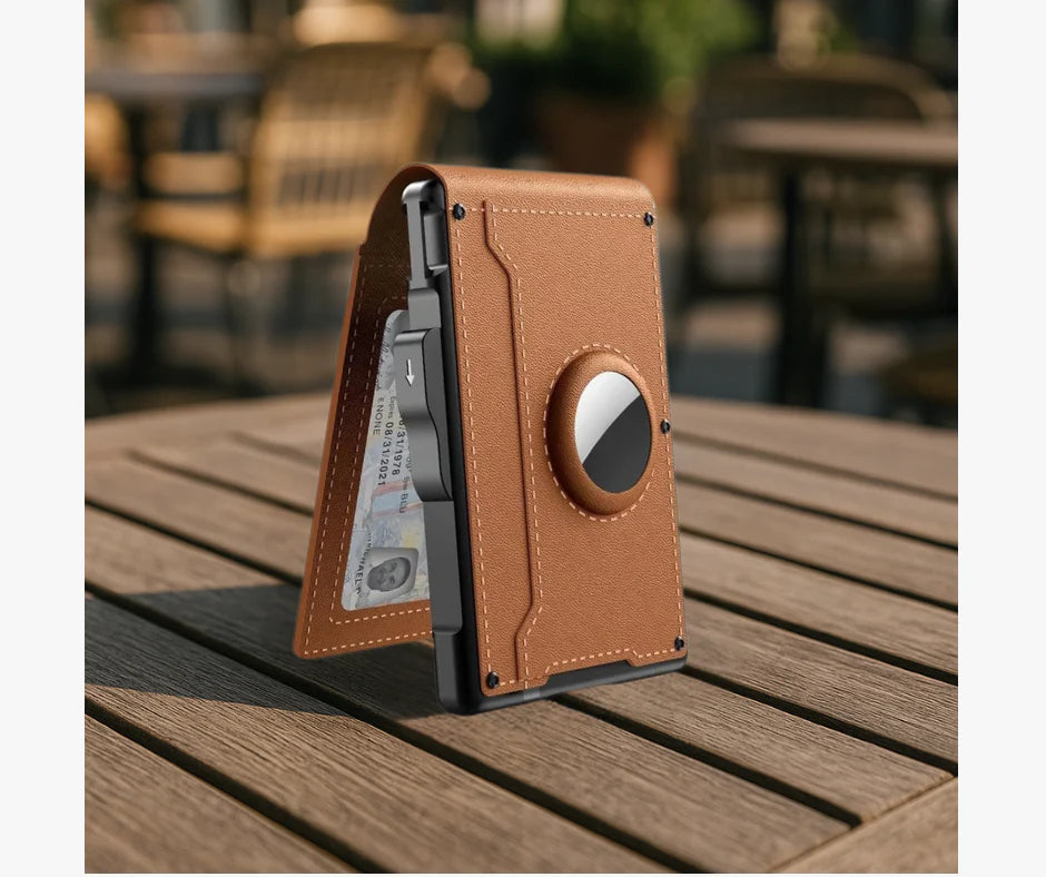 Moška denarnica z RFID blokado in režo za AirTag – ročno izdelana usnjena denarnica z držalom za kartice s hitrim dostopom in veliko prostornino