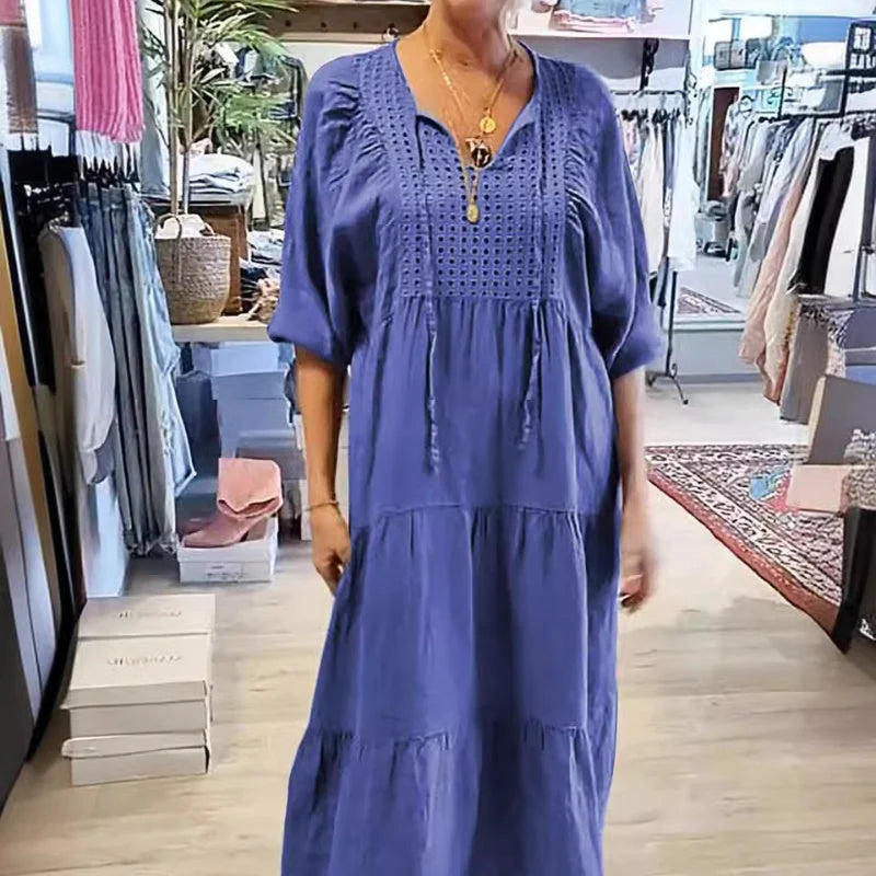 Rochie stratificată cu decolteu în V de culoare solidă - spiiyle