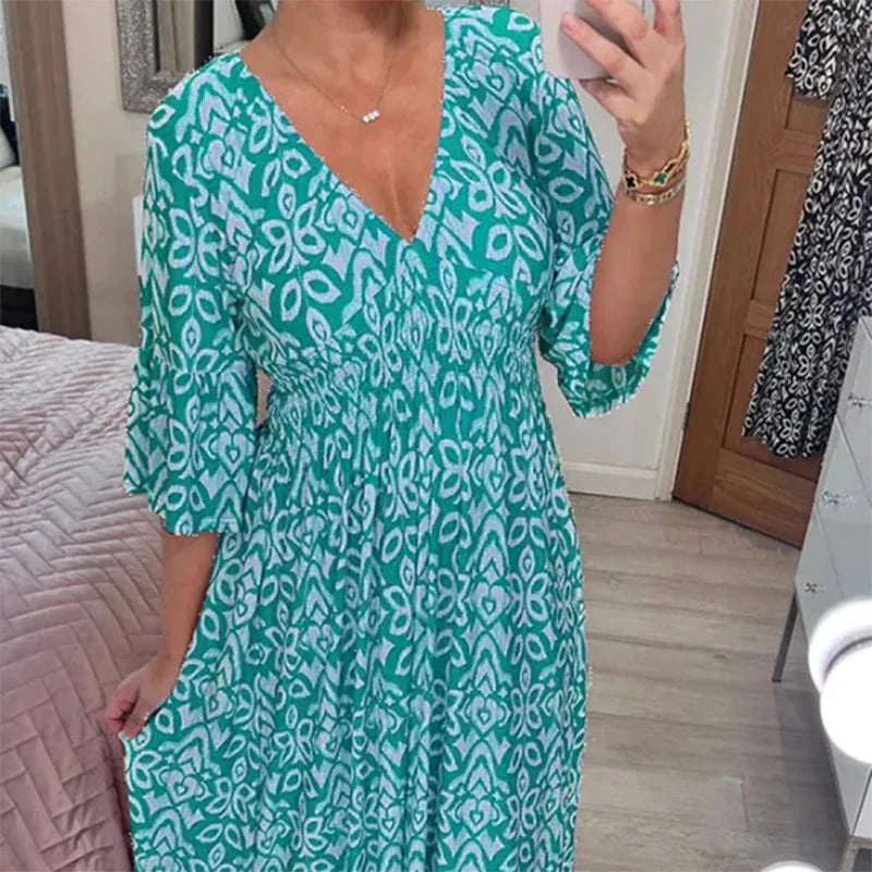 ✨Nowa sukienka casual z dekoltem w serek w kwiaty - spiiyle