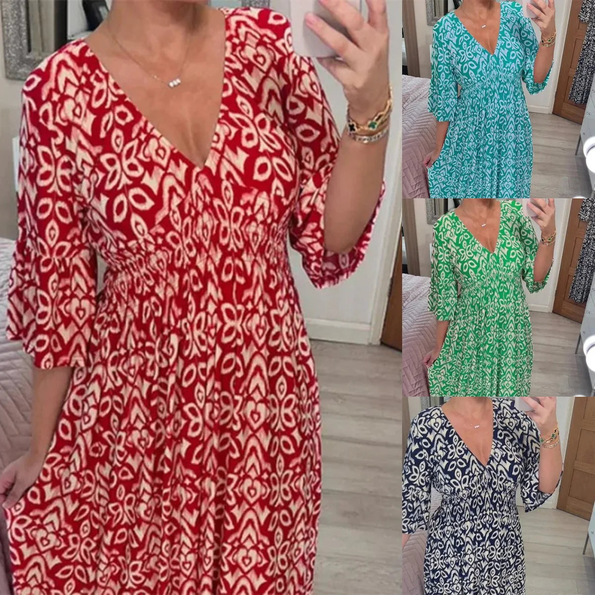 ✨Nowa sukienka casual z dekoltem w serek w kwiaty - spiiyle