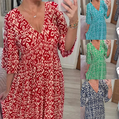 ✨Nowa sukienka casual z dekoltem w serek w kwiaty - spiiyle
