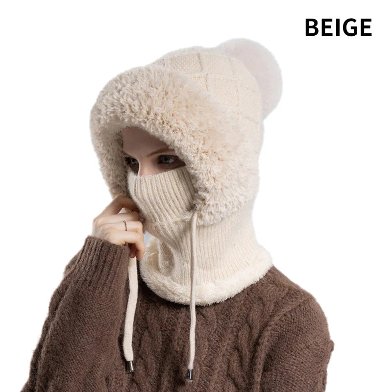 elegantna, debela pletena zimska kapa s toplim pokrivalom za obraz in šalom