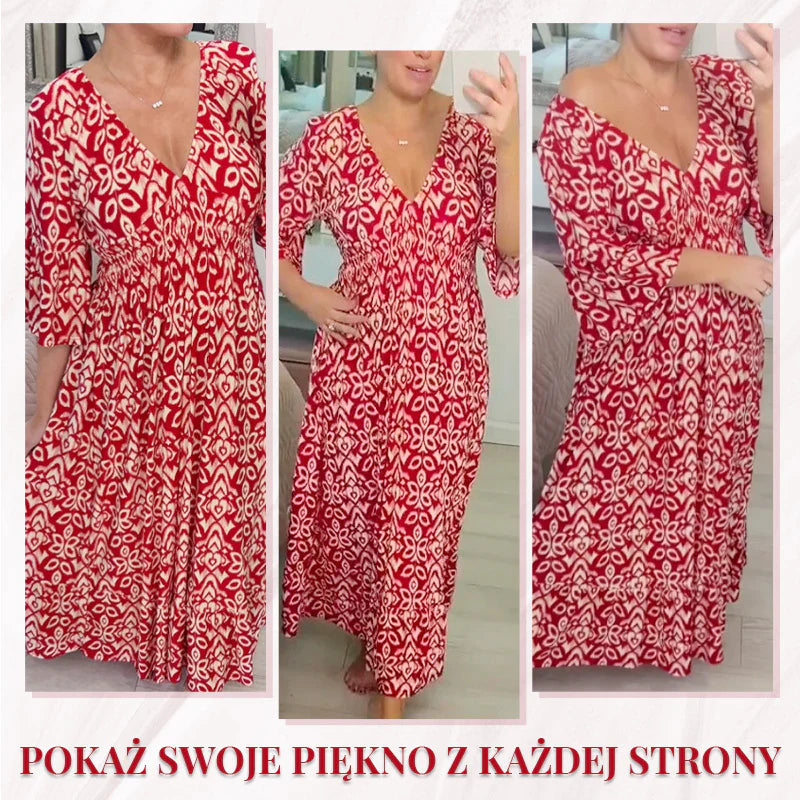 ✨Nowa sukienka casual z dekoltem w serek w kwiaty - spiiyle