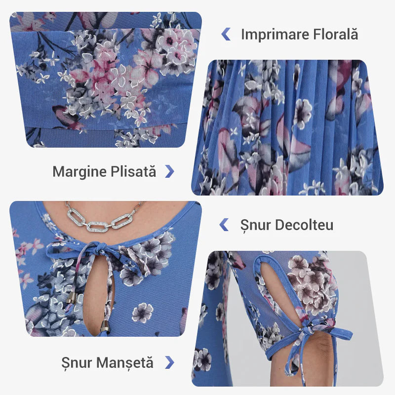 Rochie lungă elegantă cu mânecă scurtă plisată pentru femei - spiiyle