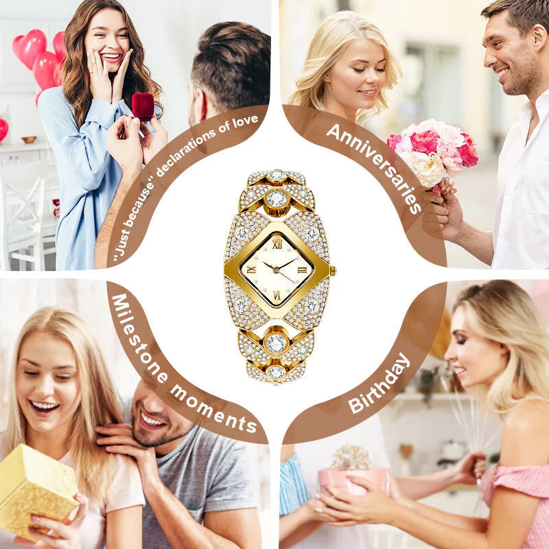 Ženska retro kvarčna ura z bleščečimi okrasnimi kamni⌚