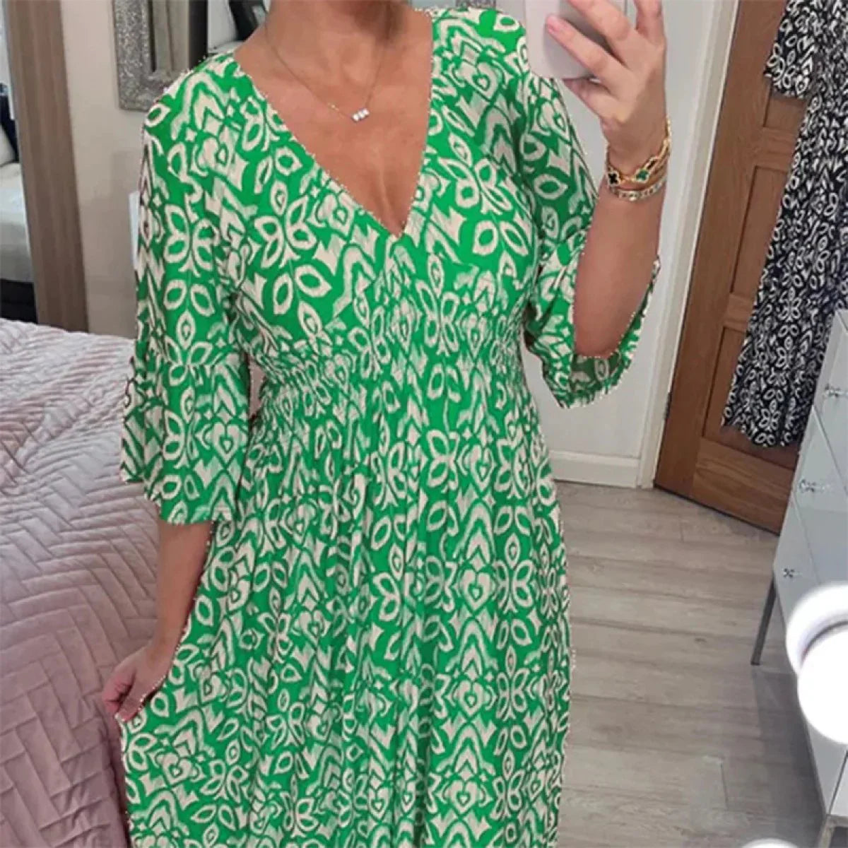 ✨Nowa sukienka casual z dekoltem w serek w kwiaty - spiiyle