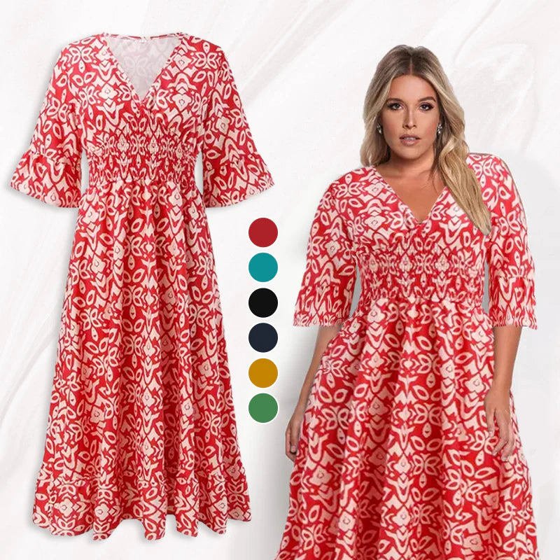✨Nowa sukienka casual z dekoltem w serek w kwiaty - spiiyle