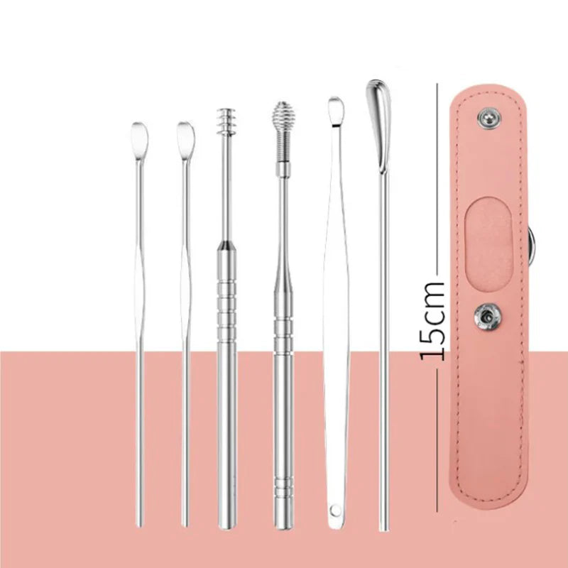 (🔥 Kupite 1 in dobite 1 gratis🔥)Premium 6-in-1 Stainless Steel Ear Cleaning Kit – Safe, Polished, Non-Irritating Earwax Remover Tools with Carry Case