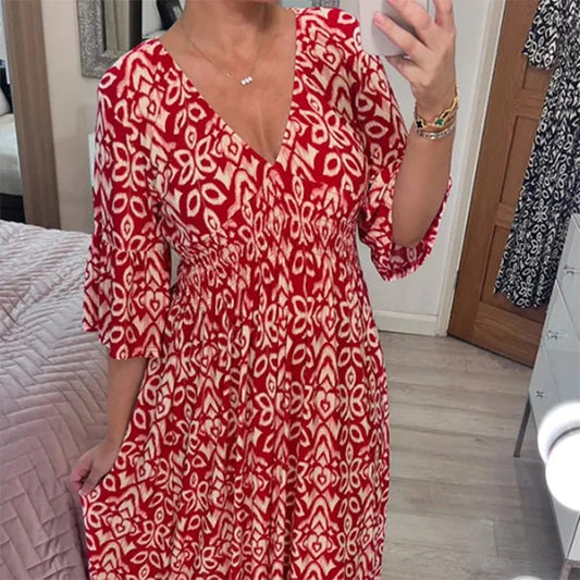 ✨Nowa sukienka casual z dekoltem w serek w kwiaty - spiiyle