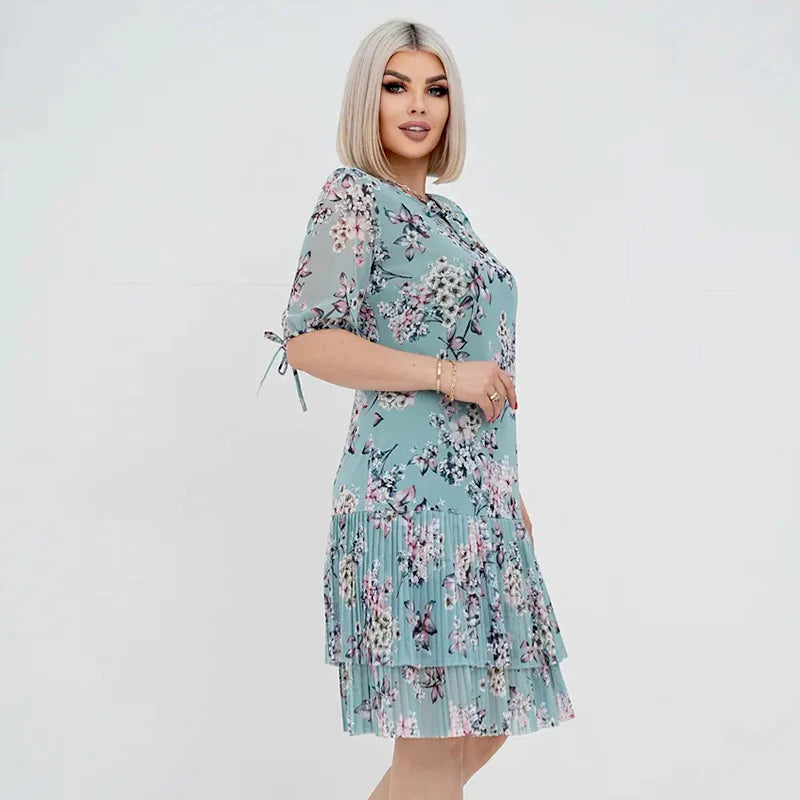 Rochie lungă elegantă cu mânecă scurtă plisată pentru femei - spiiyle