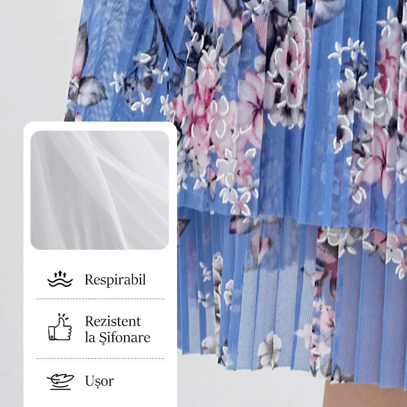 Rochie lungă elegantă cu mânecă scurtă plisată pentru femei - spiiyle